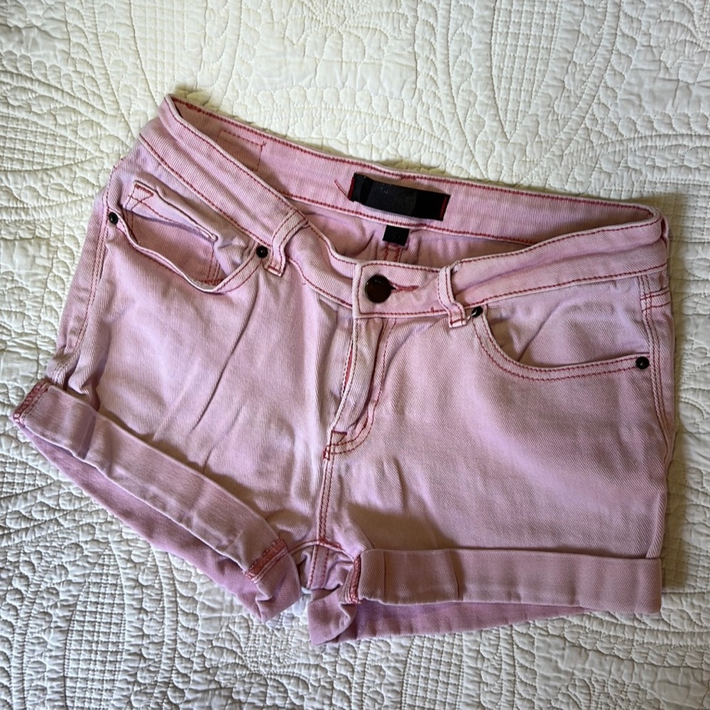 BDG Rolled Hem Jean Shorts in Pink